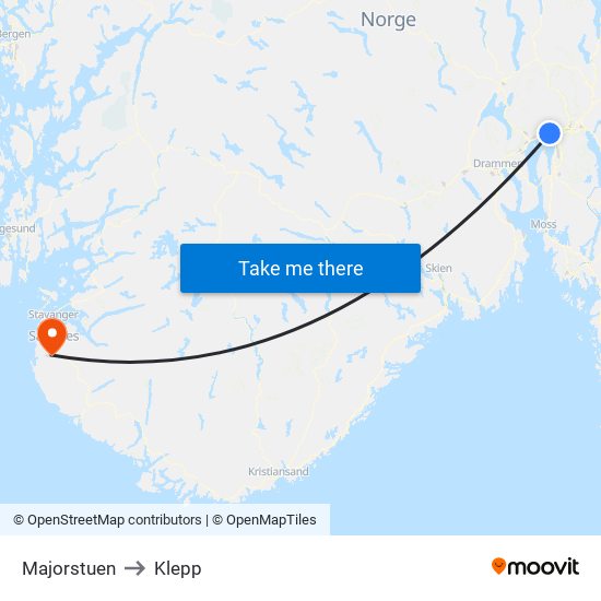 Majorstuen to Klepp map