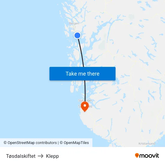 Tøsdalskiftet to Klepp map