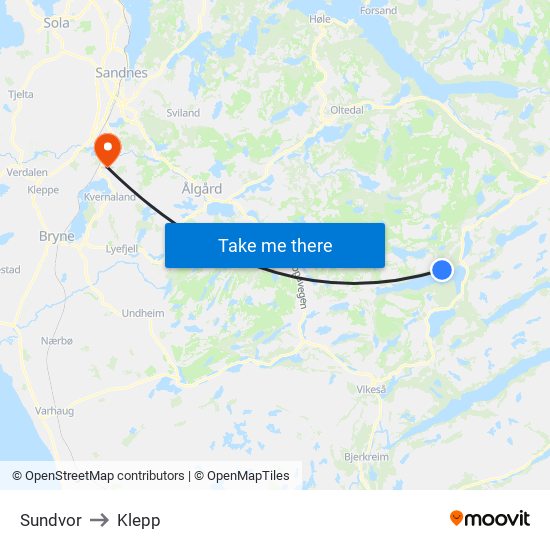 Sundvor to Klepp map