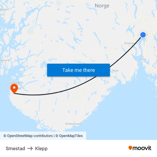 Smestad to Klepp map