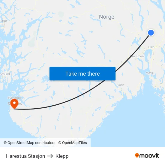 Harestua Stasjon to Klepp map