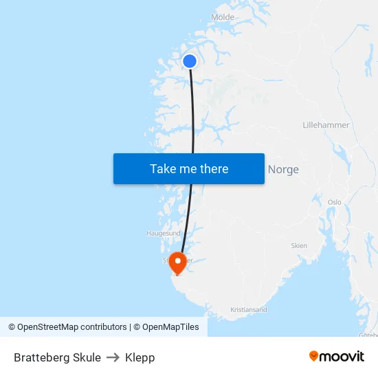 Bratteberg Skule to Klepp map