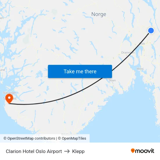Clarion Hotel Oslo Airport to Klepp map