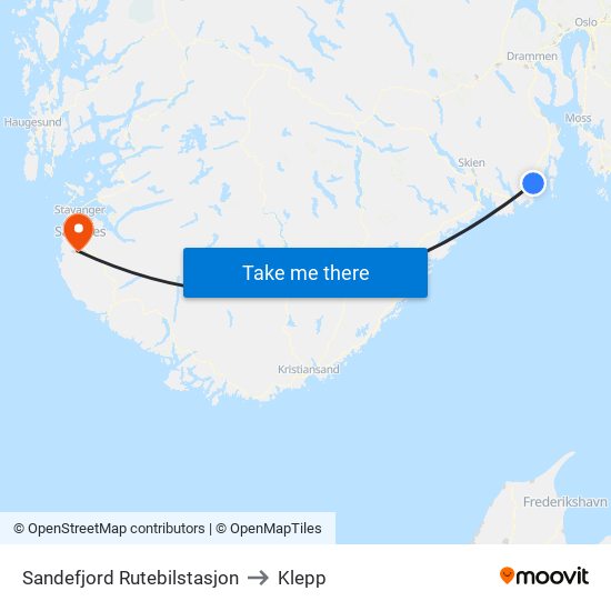 Sandefjord Rutebilstasjon to Klepp map