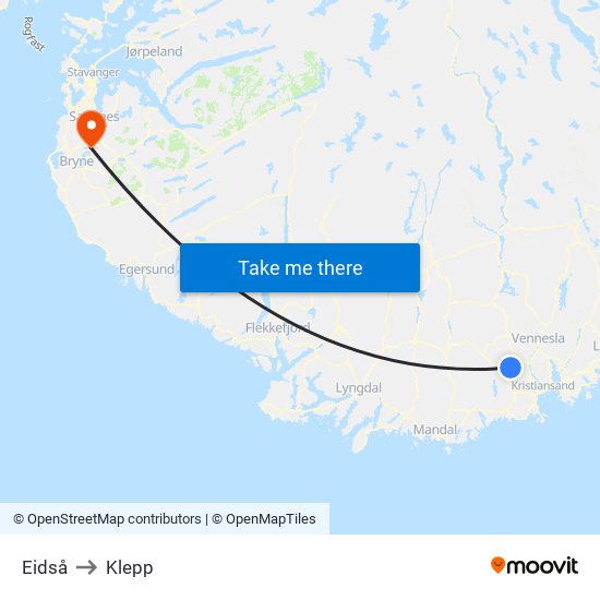 Eidså to Klepp map