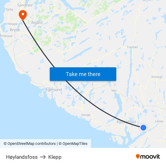 Høylandsfoss to Klepp map