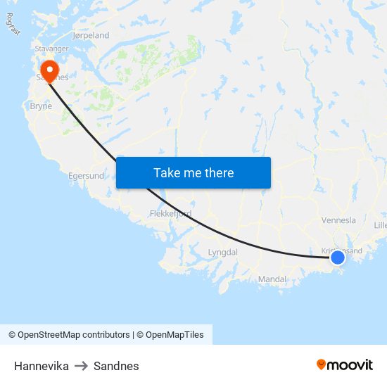 Hannevika to Sandnes map