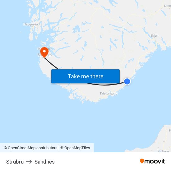 Strubru to Sandnes map