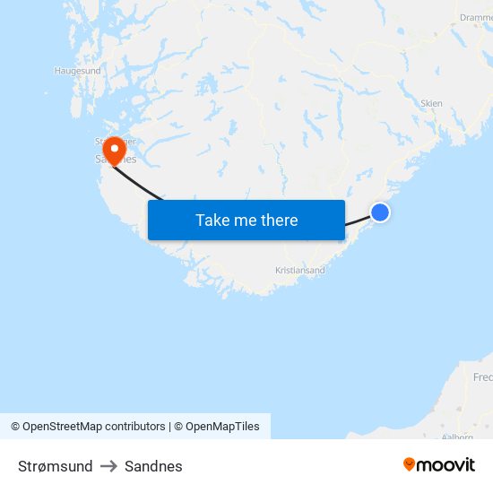 Strømsund to Sandnes map