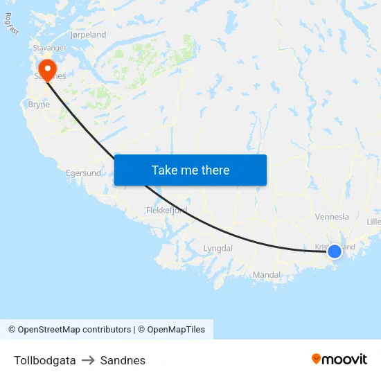 Tollbodgata to Sandnes map