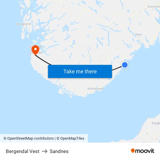 Bergendal Vest to Sandnes map
