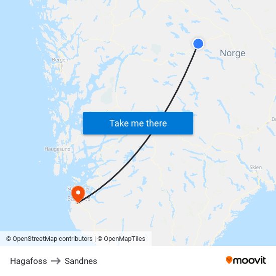 Hagafoss to Sandnes map