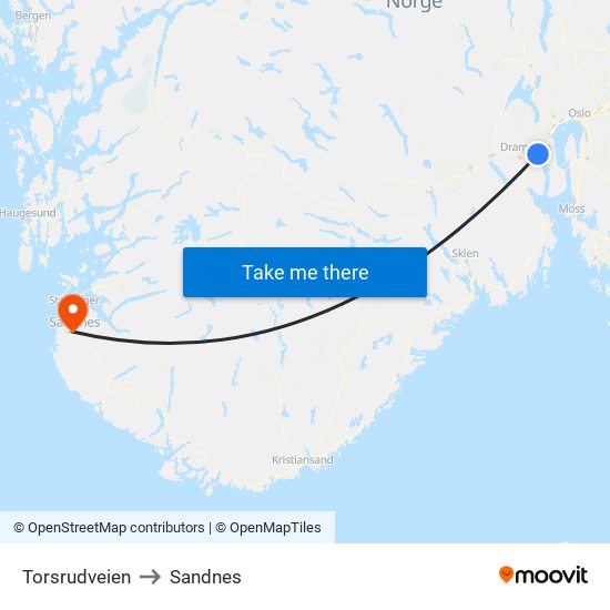 Torsrudveien to Sandnes map