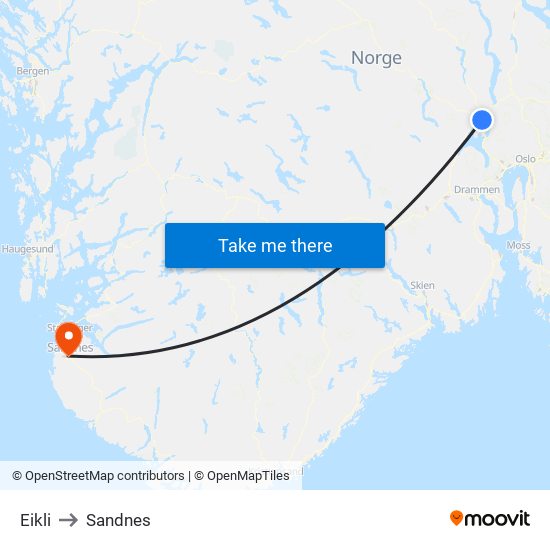 Eikli to Sandnes map