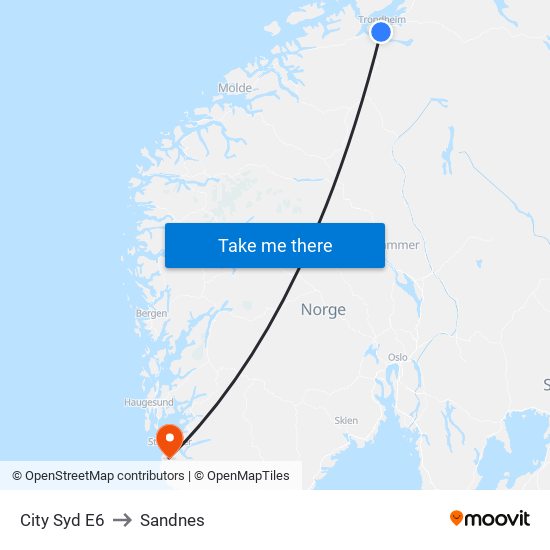 City Syd E6 to Sandnes map