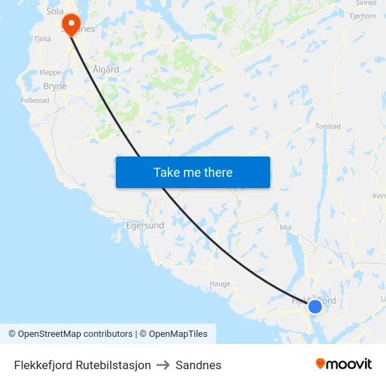 Flekkefjord Rutebilstasjon to Sandnes map
