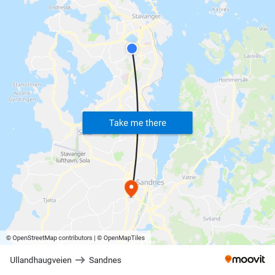 Ullandhaugveien to Sandnes map