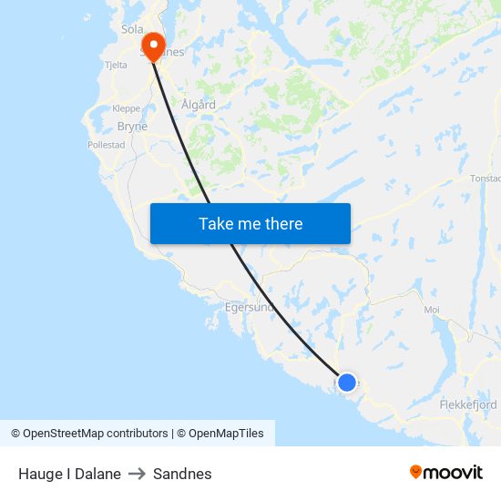 Hauge I Dalane to Sandnes map