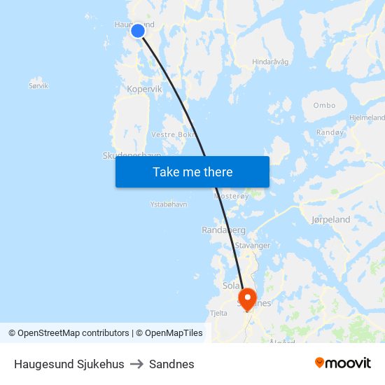 Haugesund Sjukehus to Sandnes map