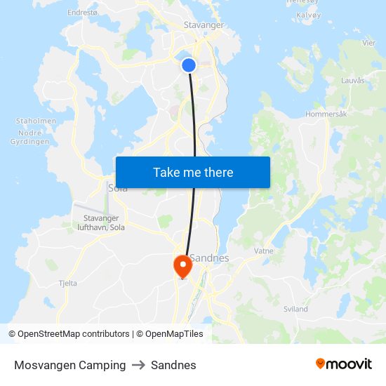 Mosvangen Camping to Sandnes map