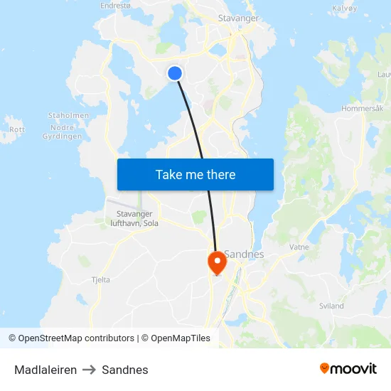 Madlaleiren to Sandnes map