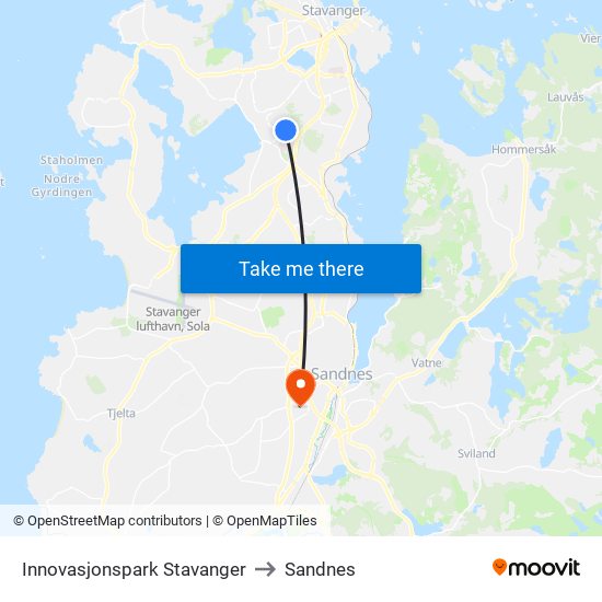 Innovasjonspark Stavanger to Sandnes map