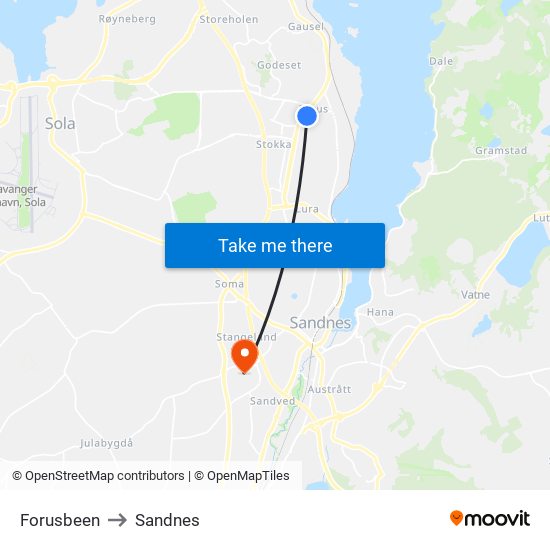 Forusbeen to Sandnes map