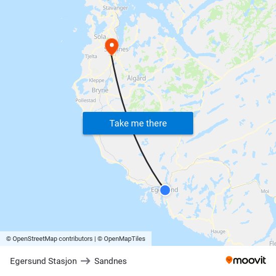 Egersund Stasjon to Sandnes map