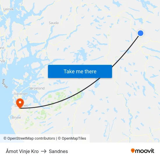 Åmot Vinje Kro to Sandnes map