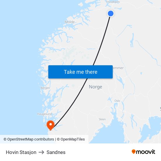 Hovin Stasjon to Sandnes map