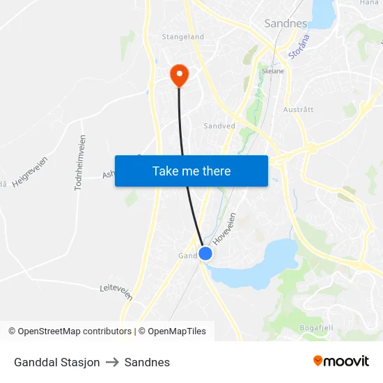 Ganddal Stasjon to Sandnes map