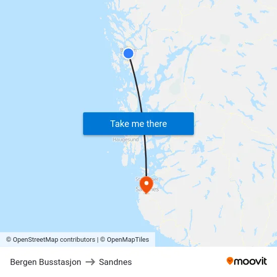 Bergen Busstasjon to Sandnes map