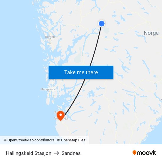 Hallingskeid Stasjon to Sandnes map