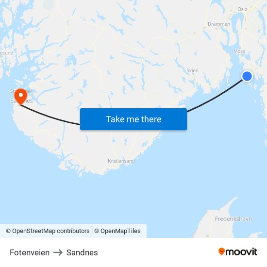 Fotenveien to Sandnes map