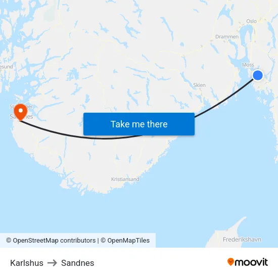 Karlshus to Sandnes map