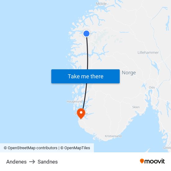 Andenes to Sandnes map