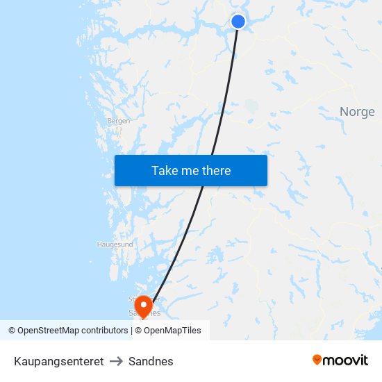 Kaupangsenteret to Sandnes map