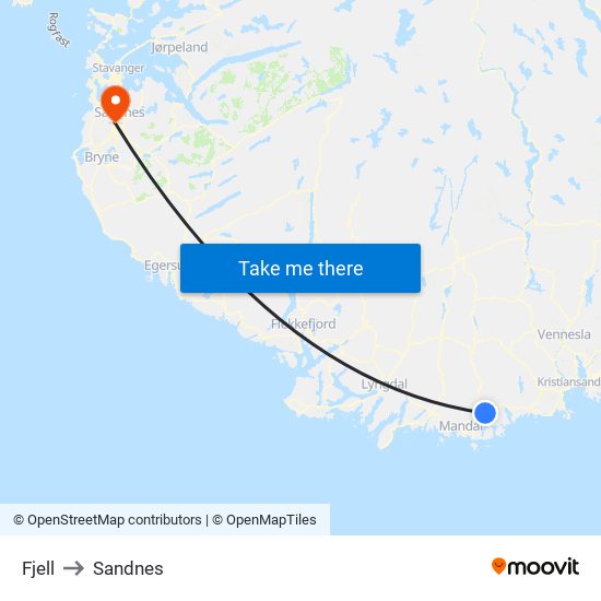 Fjell to Sandnes map
