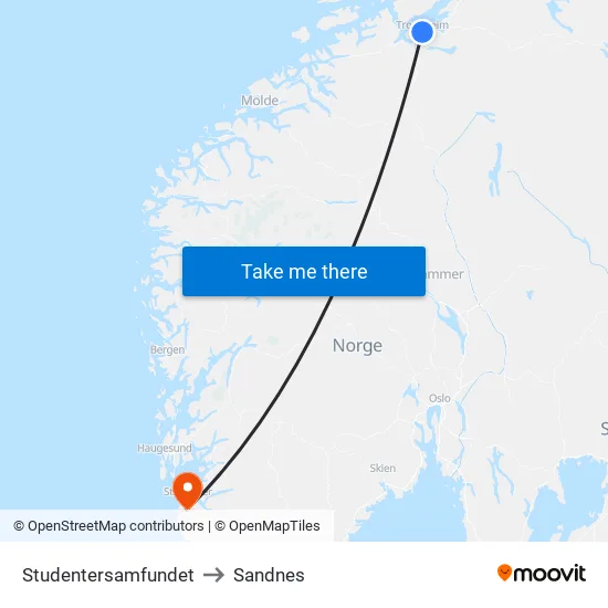 Studentersamfundet to Sandnes map