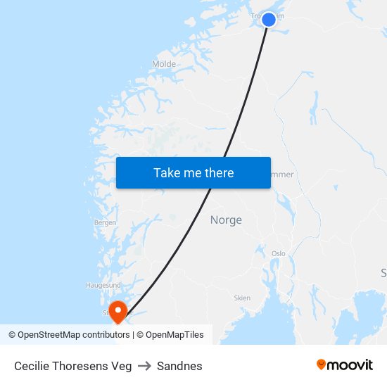 Cecilie Thoresens Veg to Sandnes map