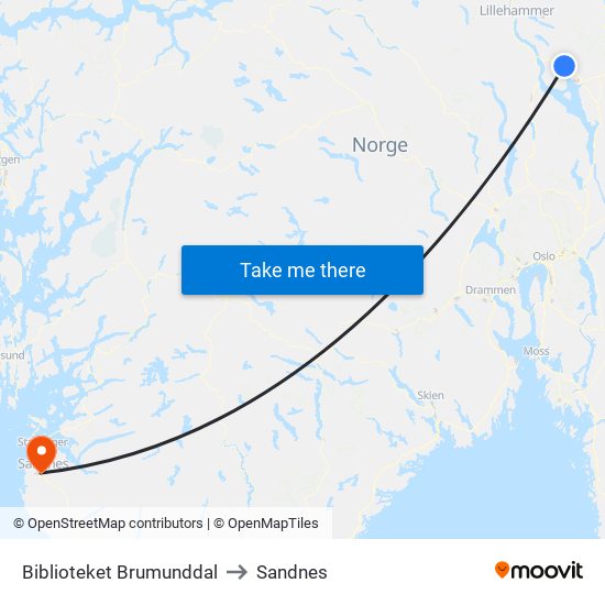 Biblioteket Brumunddal to Sandnes map