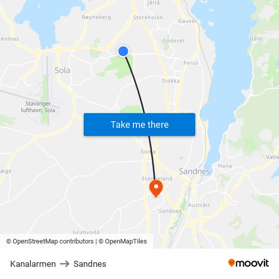 Kanalarmen to Sandnes map