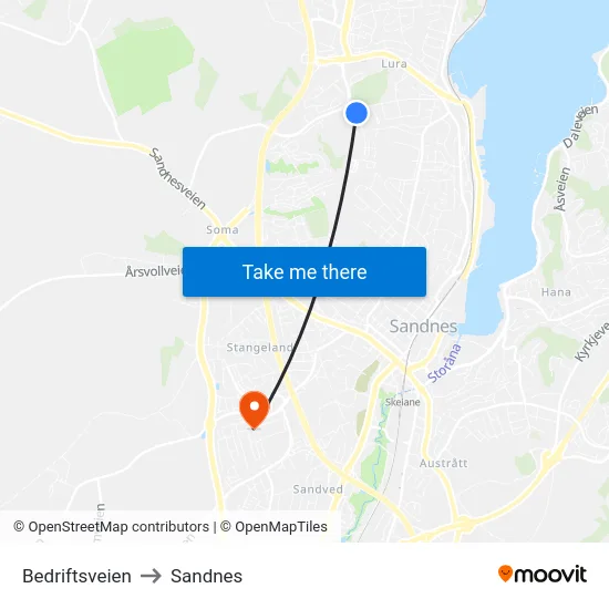 Bedriftsveien to Sandnes map
