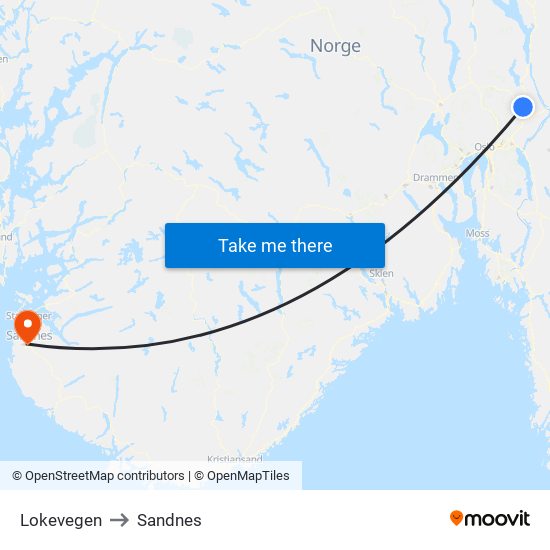 Lokevegen to Sandnes map