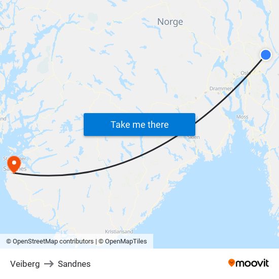 Veiberg to Sandnes map