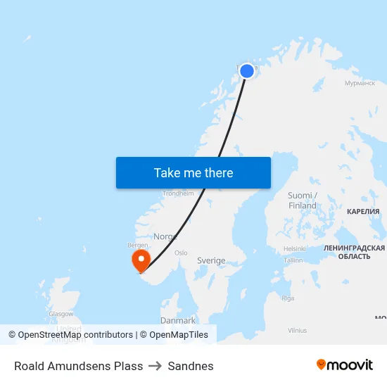 Roald Amundsens Plass to Sandnes map