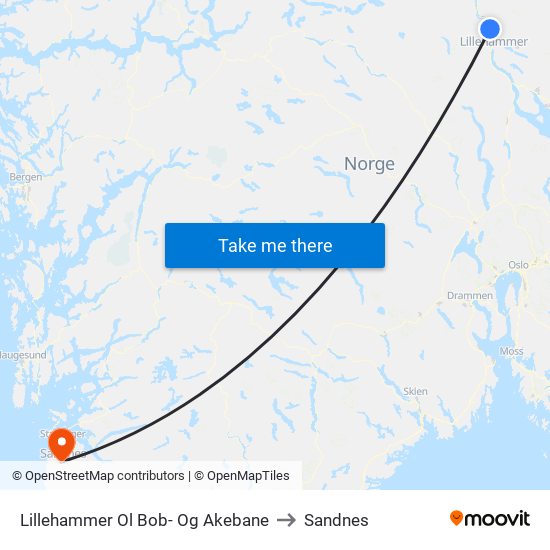 Lillehammer Ol Bob- Og Akebane to Sandnes map