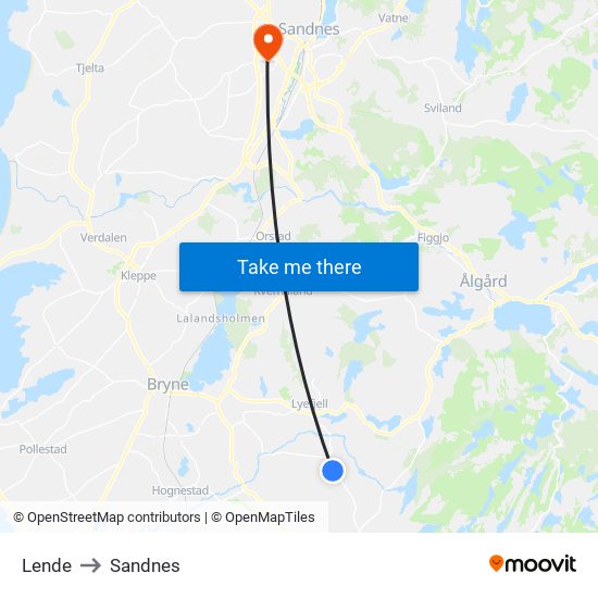 Lende to Sandnes map