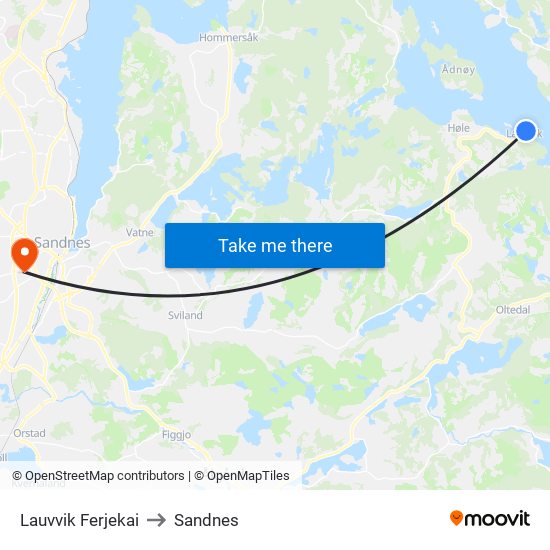 Lauvvik Ferjekai to Sandnes map
