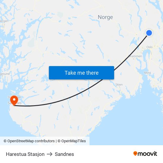 Harestua Stasjon to Sandnes map